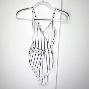 Cupshe Stay Young Striped Wrap Around V Neck One Piece Monokini Swimsuit Small